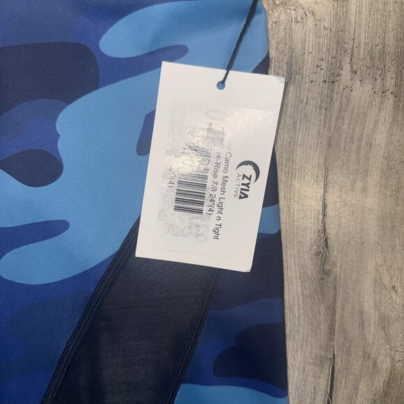 ZYIA Light n Tight Navy Blue Camo Mesh High Rise Leggings Women's size 4 - Picture 4 of 5
